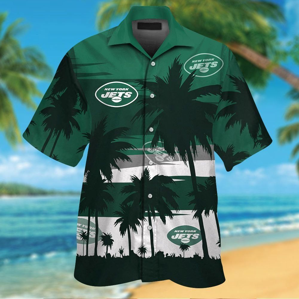 New York Jets Short Sleeve Button Up Tropical Hawaiian Shirt VER029