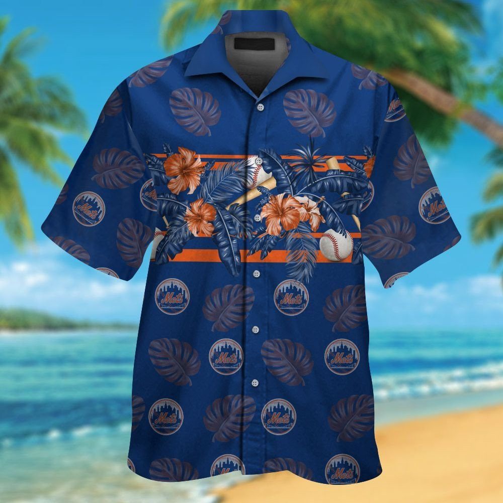 New York Mets Short Sleeve Button Up Tropical Hawaiian Shirt VER011