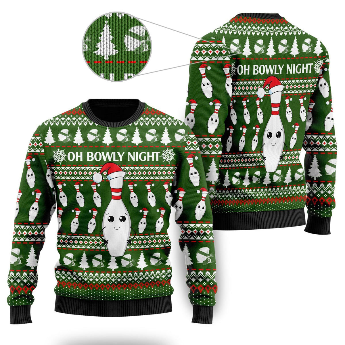 Oh Bowly Night Ugly Christmas Sweater With Christmas Patterns For Bowling And Sport Lovers Unique Gifts On Christmas Days