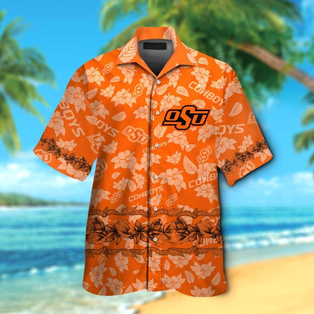 Oklahoma State Cowboys Short Sleeve Button Up Tropical Hawaiian Shirt VER014