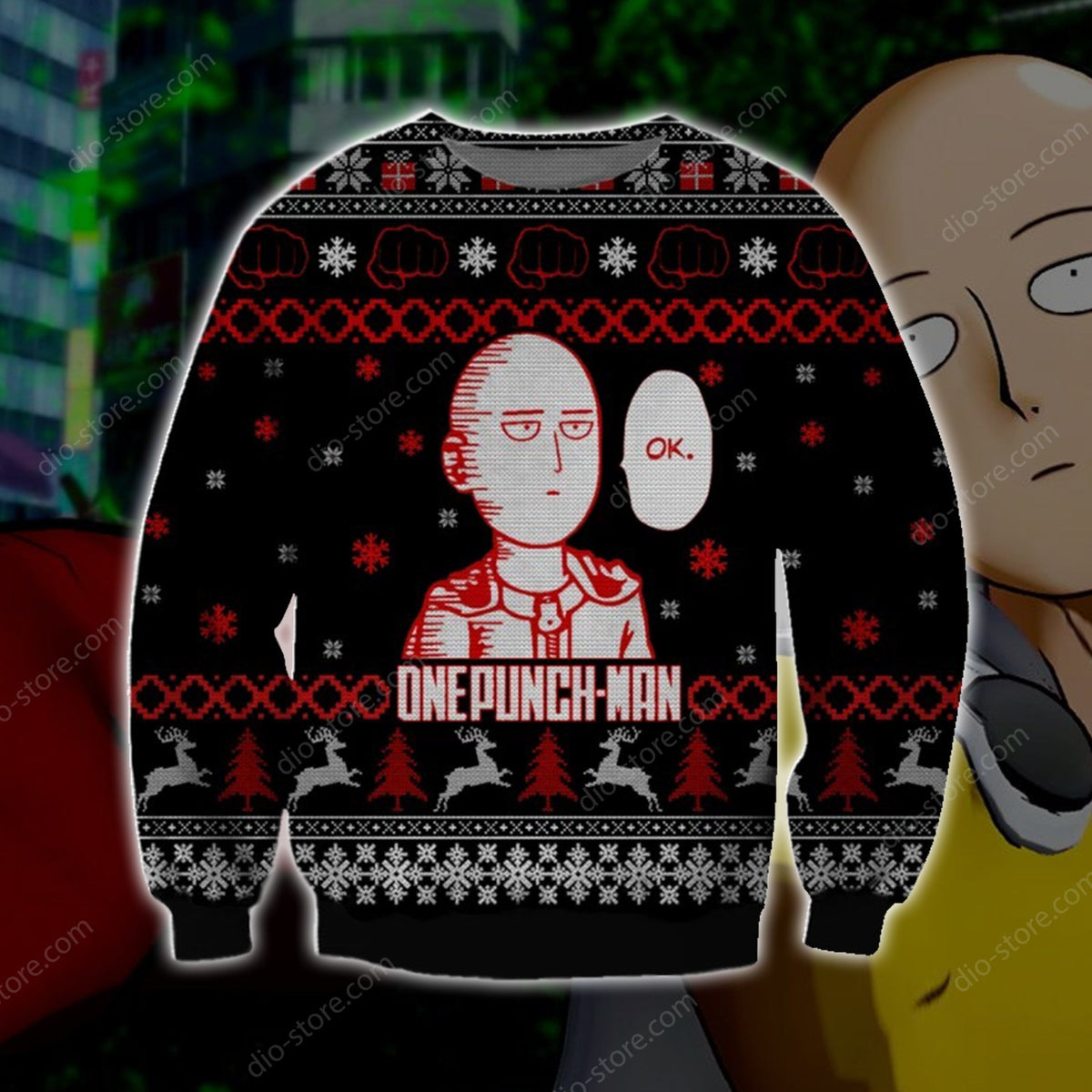 One Punch Man Knitting Pattern 3D Print Ugly Christmas Sweater