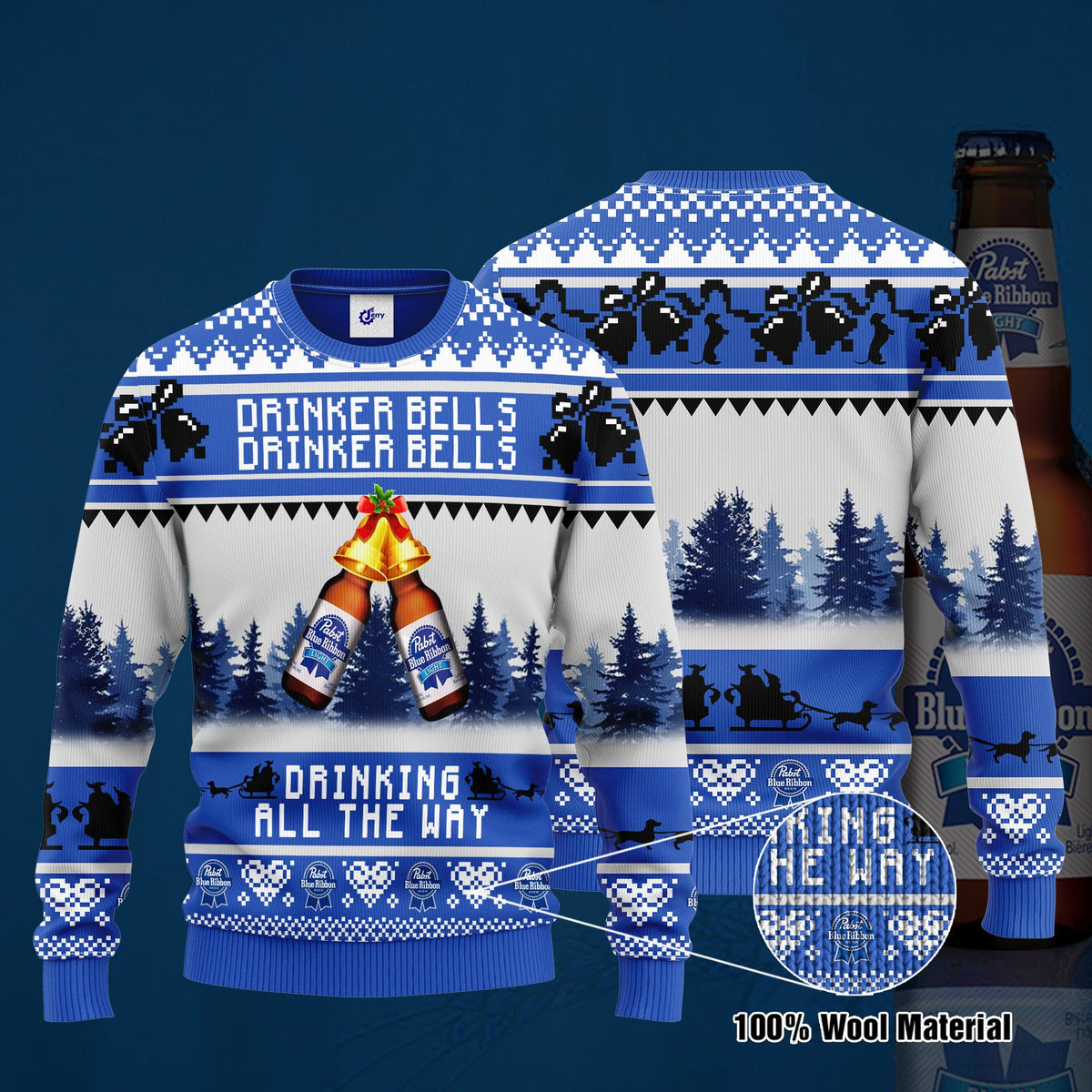 Pabst Blue Ribbon Drinker Bells Drinker Bells Drinking All The Way Ugly Christmas Sweater, Hoodie, Zip Hoodie, Bomber Jacket