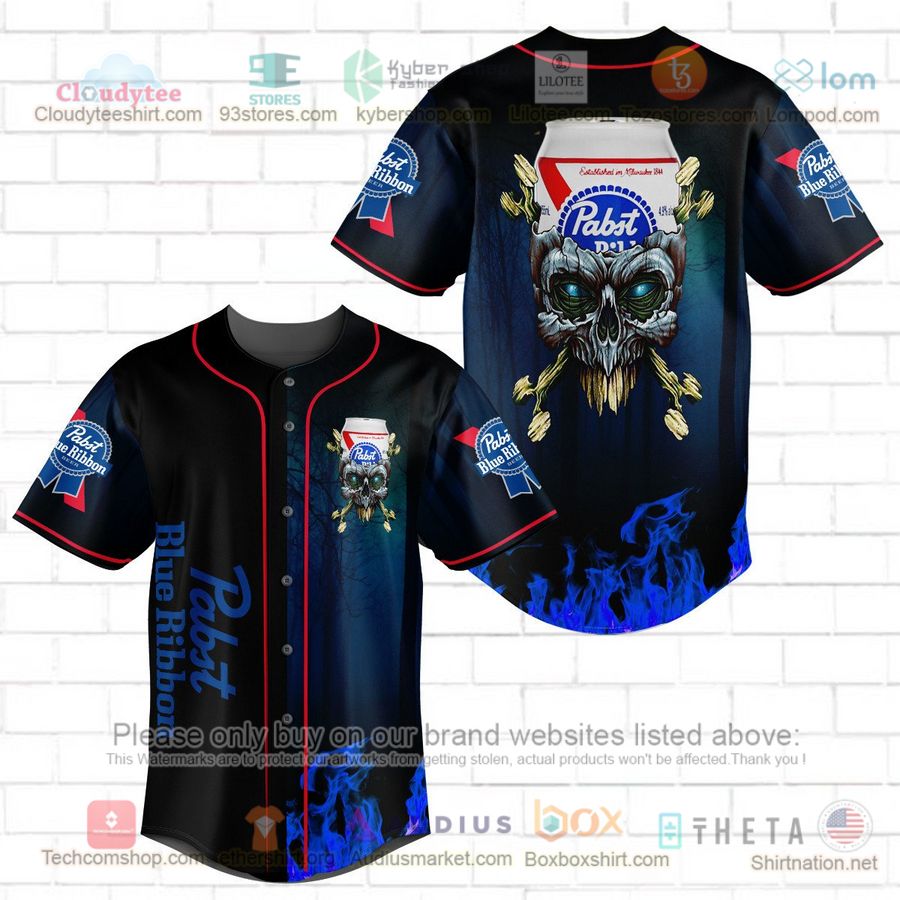 HOT Pabst Blue Ribbon skull head Baseball Jersey Shirt