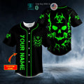 BEST Personalized Biohazard Symbol Green Flame Skull Custom Baseball Shirt