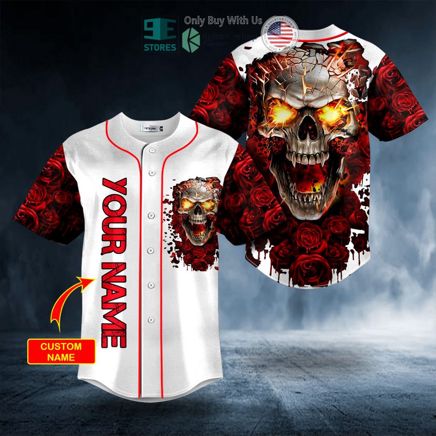 BEST Personalized Blood Rose Fire Skull Custom Baseball Shirt