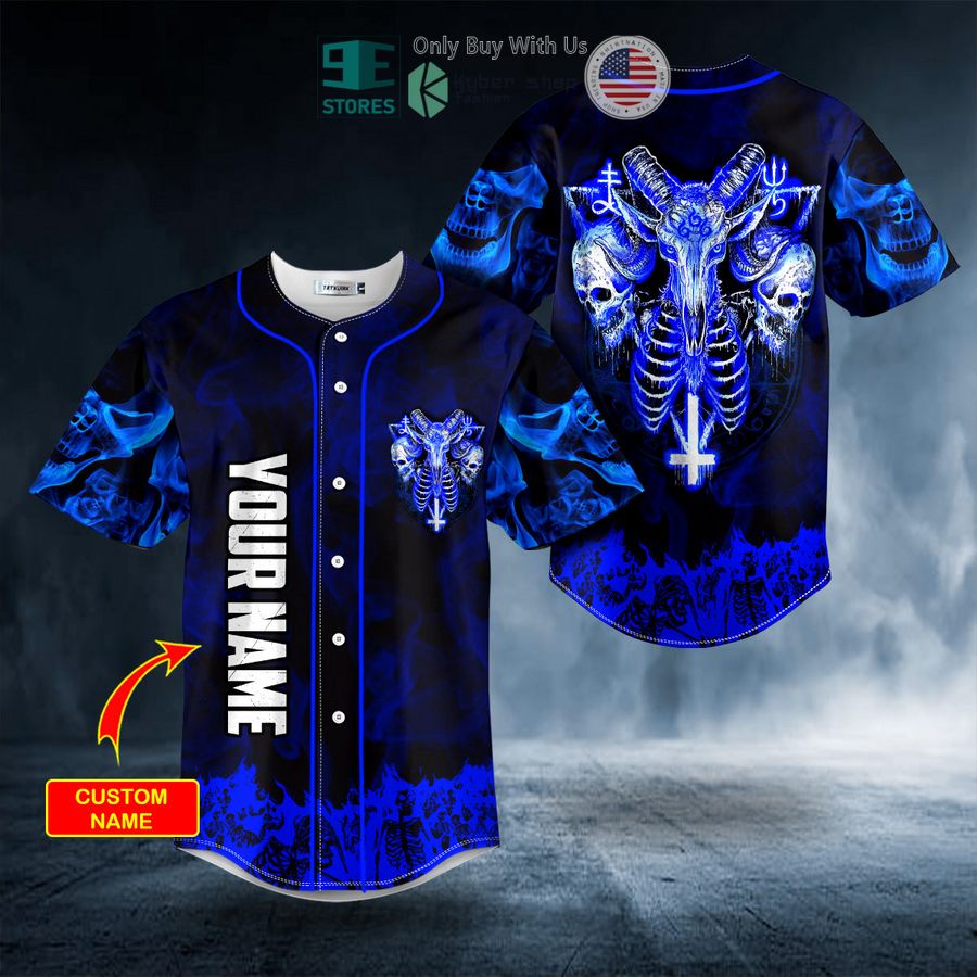 BEST Personalized Blue Baphomet Evil Skull Custom Baseball Shirt