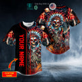 BEST Personalized Brocade Pattern Warrior Native Skull Custom Baseball Jersey
