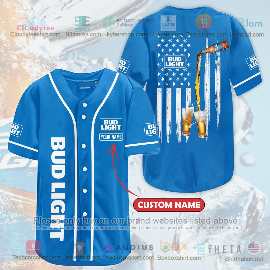 HOT Bud Light Beer United States Flag Custom Name Baseball Jersey Shirt