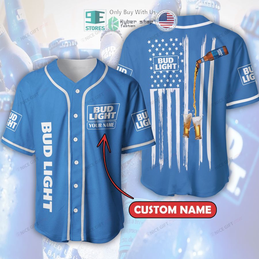 BEST Personalized Bud Light United States Flag blue Custom Baseball Jersey