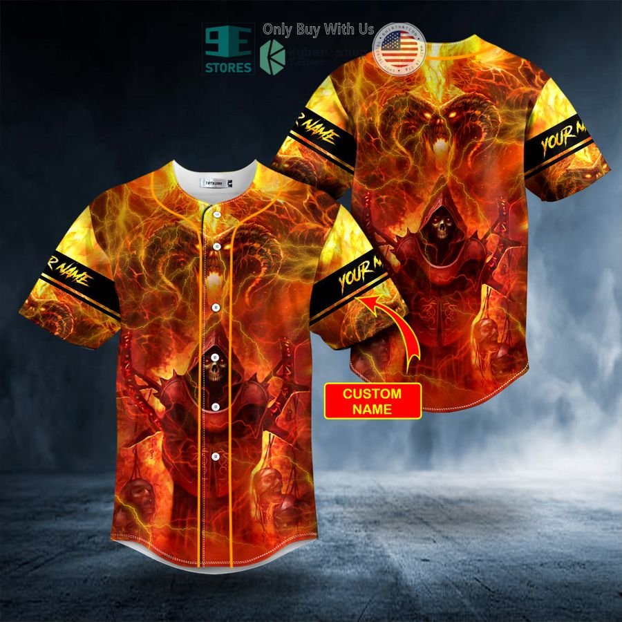 BEST Personalized Fire Red Grim Reaper Balrogs Custom Baseball Shirt