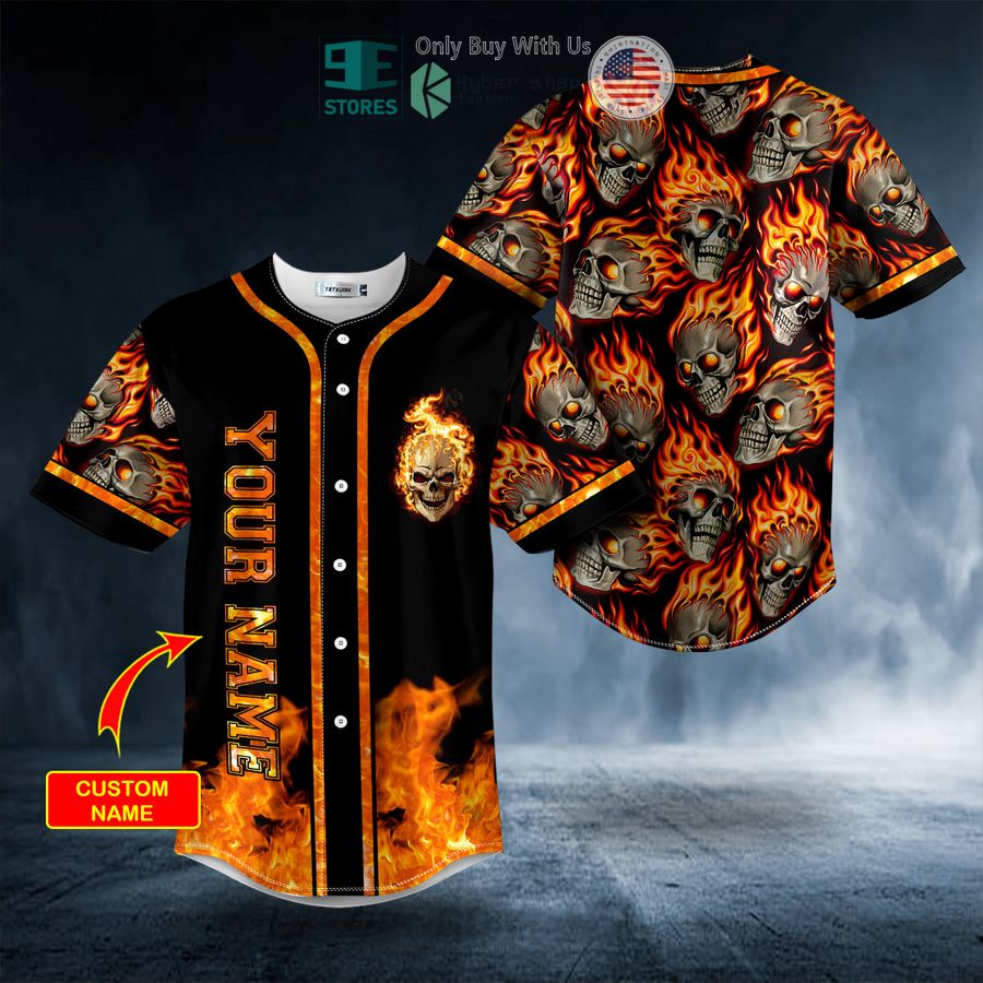 BEST Personalized Head On Fire Skull Custom Baseball Shirt