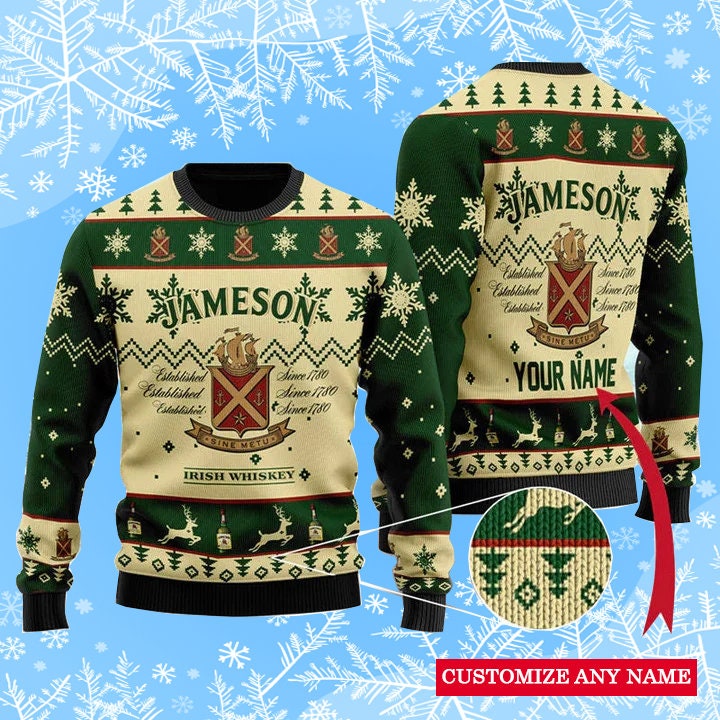Personalized Jameson Irish Whiskey Ugly Christmas Sweater