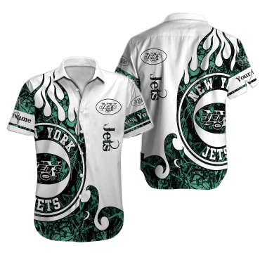 Personalized New York Jets Flame Swirl Hawaiian Shirt