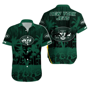 Personalized New York Jets Tropical Silhouette Hawaiian Shirt