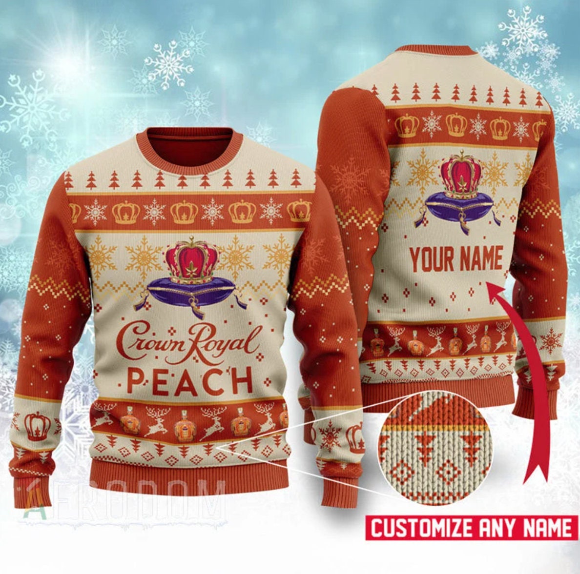 Personalized Peach Crow Royal Ugly Christmas Sweater Knitted Ugly Christmas Sweater