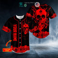 BEST Personalized Red Stream Flame Skull Custom Baseball Shirt