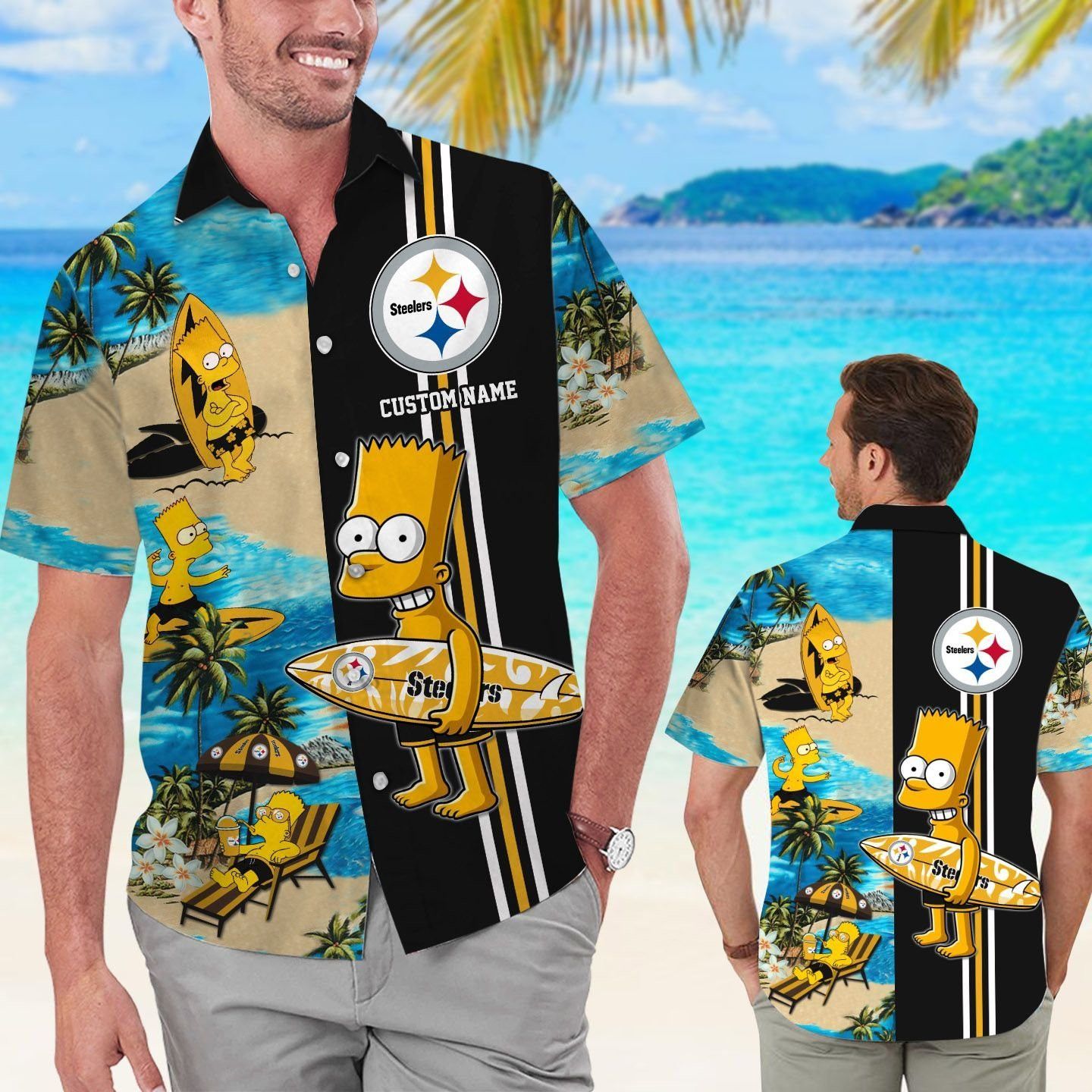 Pittsburg Steelers Simpsons Name Personalized Short Sleeve Button Up Tropical Hawaiian Shirt