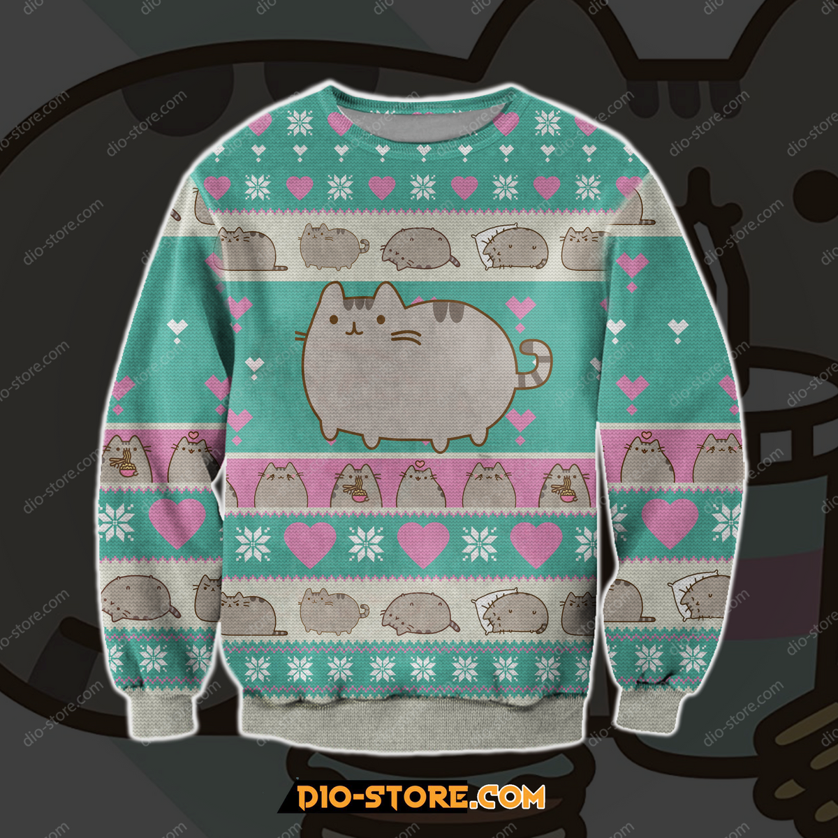 Pusheen 3D Print Knitting Pattern Ugly Christmas Sweater
