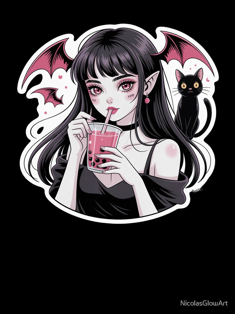 Demon Girl and Black Cat by NicolasGlowArt