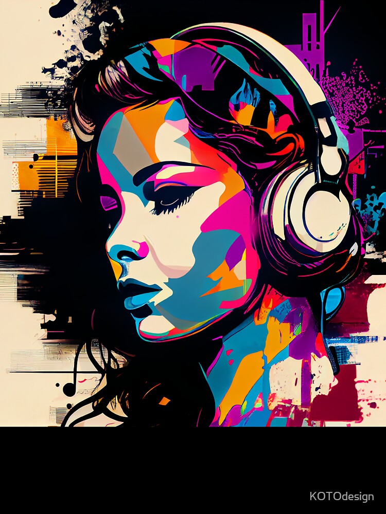 Beautiful music Girl with Headphones in the Style of Pop Art by KOTOdesign