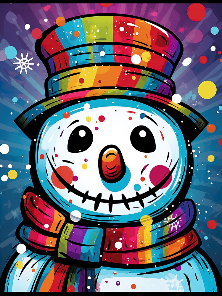 Colorful Jolly Snowman Pop Art Style by MCGrafxStudio
