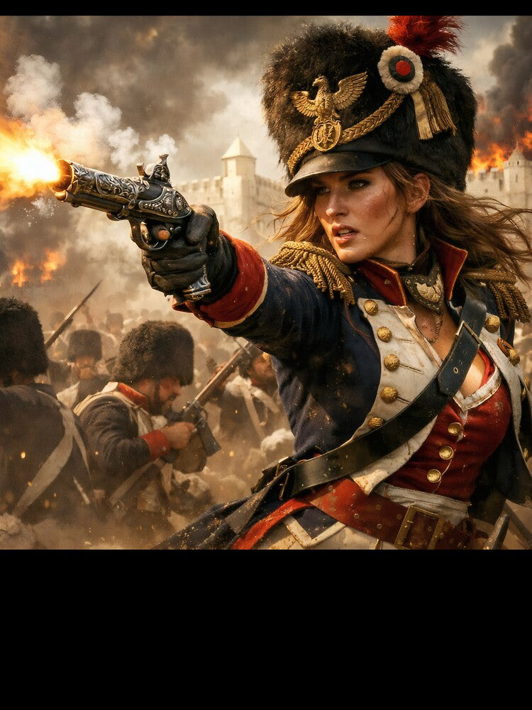 Napoleonic Warrior Princess – Female Soldier Fantasy Wall Art with Flintlock Pistol by Spiritveil