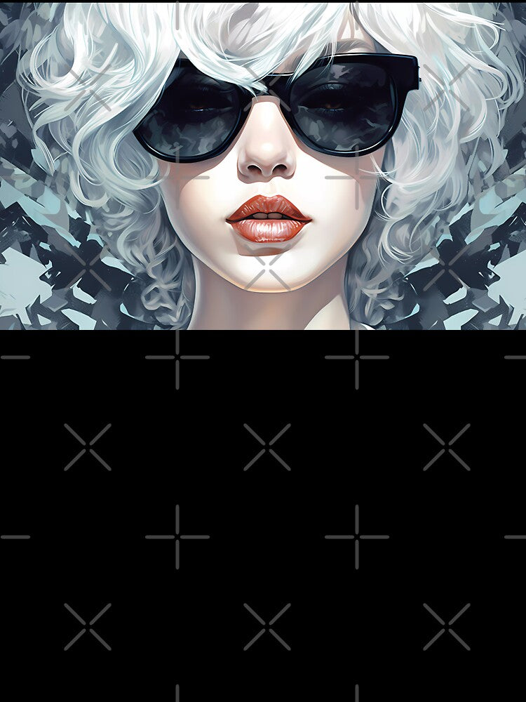 Portrait of a White Girl with Beautiful Lips and White Hair Wearing Huge Black Glasses by SingularityGeek