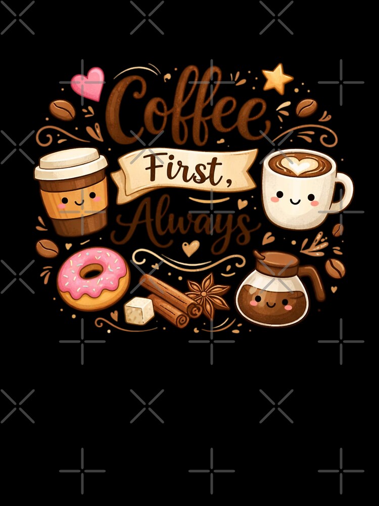 Coffee First Always – Cute Coffee Lover Aesthetic Quote Design by Sanika arts