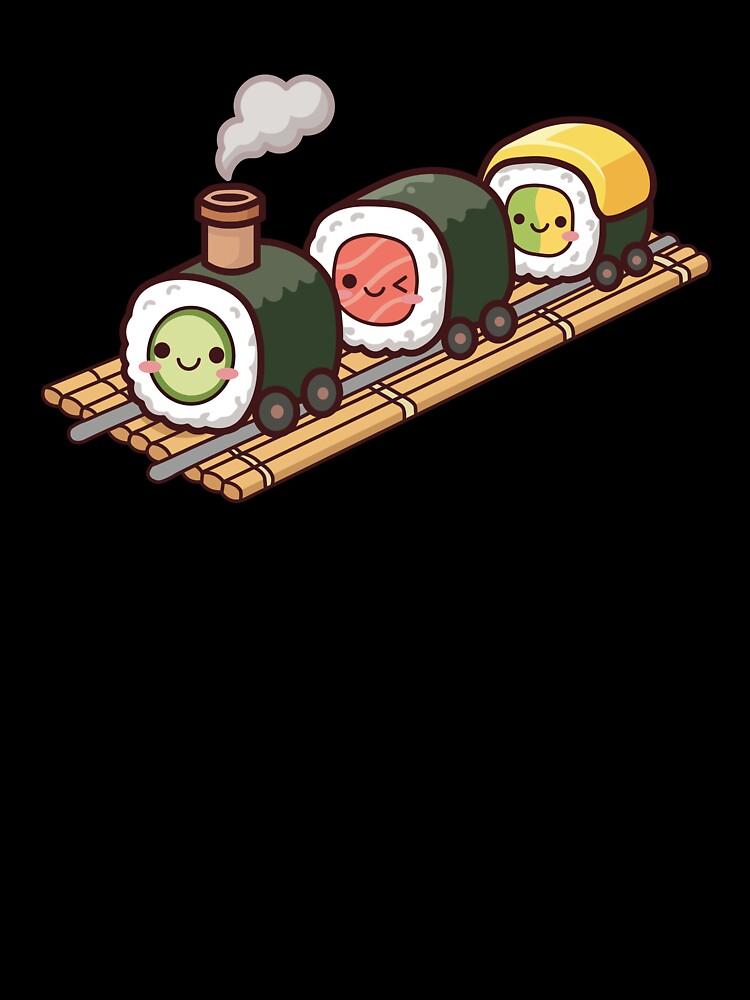 Kawaii Sushi Roll Locomotive Train on Bamboo Mat by Mochii-studio