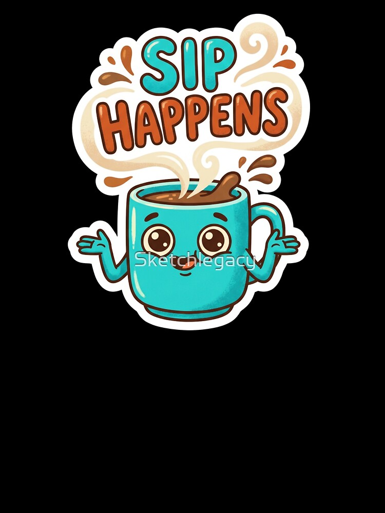 Sip Happens Funny Cute Coffee Mug by Sketchlegacy