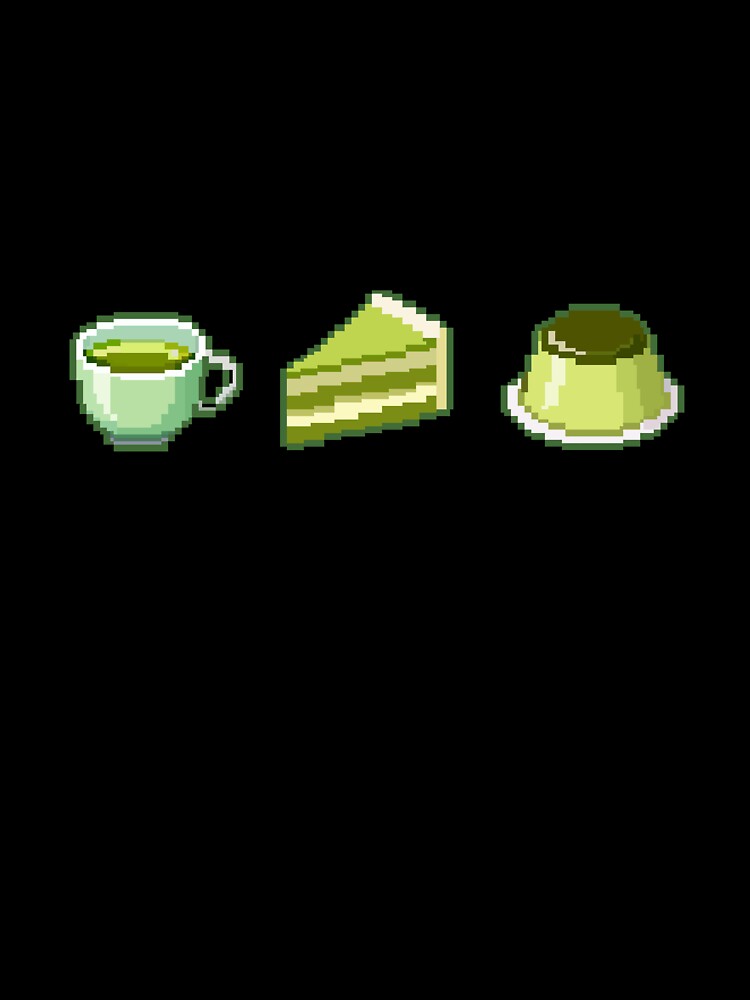 Cute Matcha Pixel Art Set – Green Tea, Cake & Pudding 8 Bit Illustration by Rizal Adittya