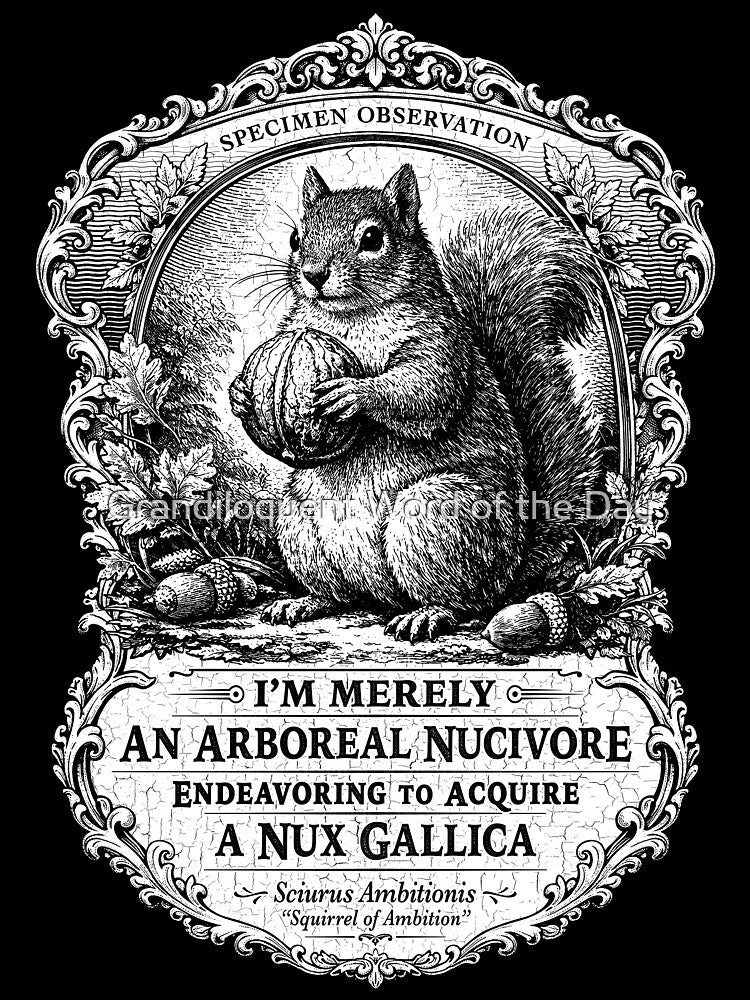 Funny Victorian Squirrel Illustration - White by Grandiloquent Word of the Day
