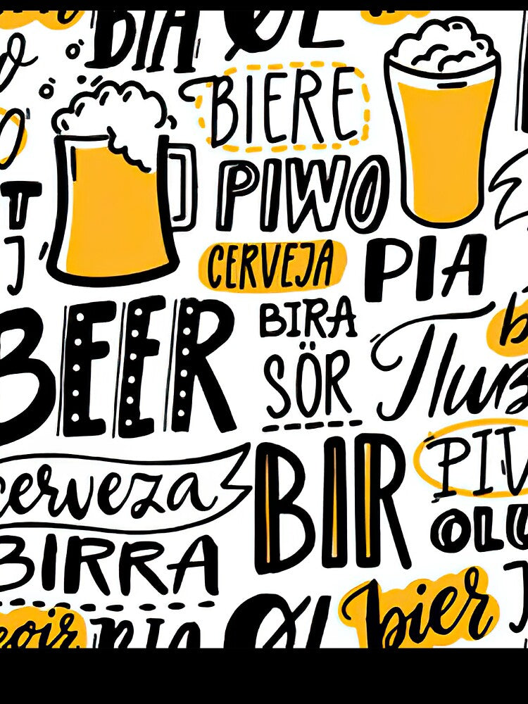 Word beer in different languages, Italian birra, spanish cerveza by Huynhdesign