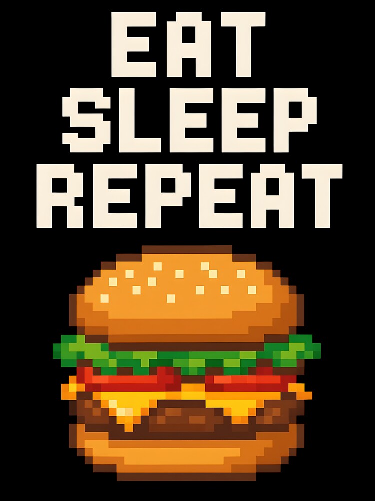 Eat Sleep Repeat Pixel Burger Gamer Food Shirt. by The-T-In-Retro