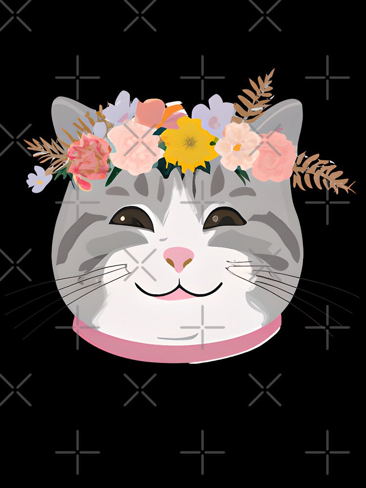 Cute Cat Meow with crown floral vintage by BOHOVIN