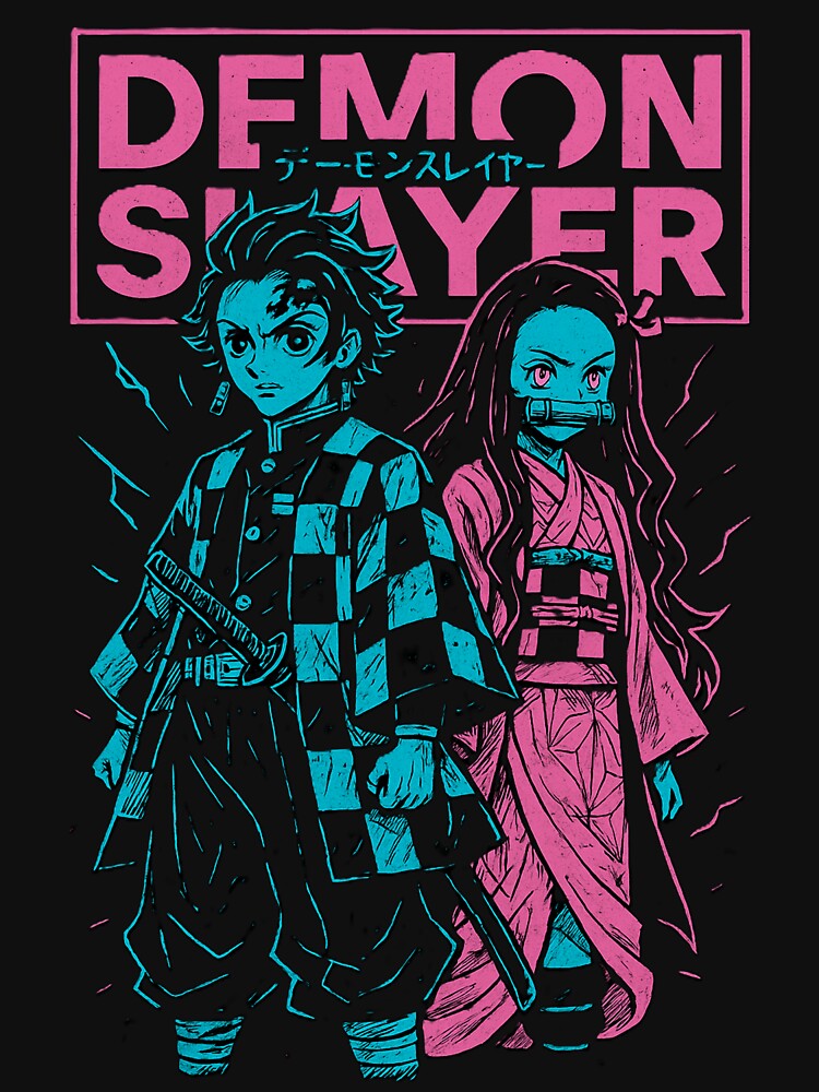 Tanjiro & Nezuko Neon Sticker | Demon Slayer Inspired Retro Anime Design by AnimeFlash_0