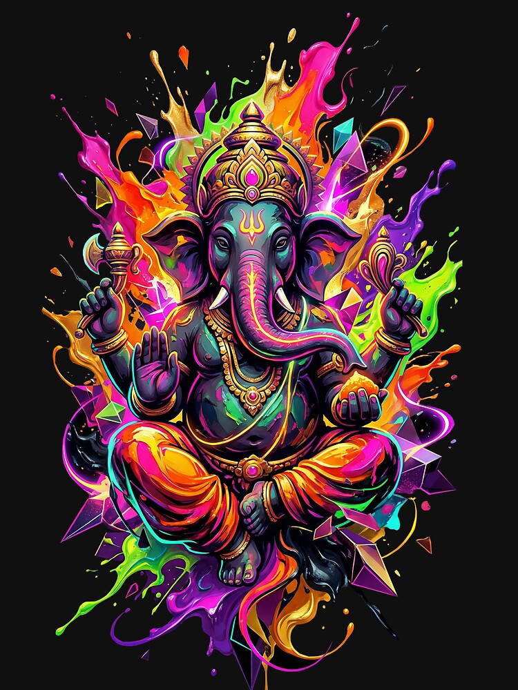 Neon Lord Ganesha Elephant God Hindu Spiritual Art Decor by Bite Size Hindu