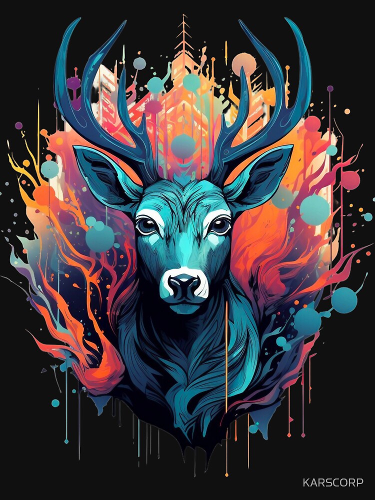 Multi Colour Stag Graphic T-Shirt by KARSCORP