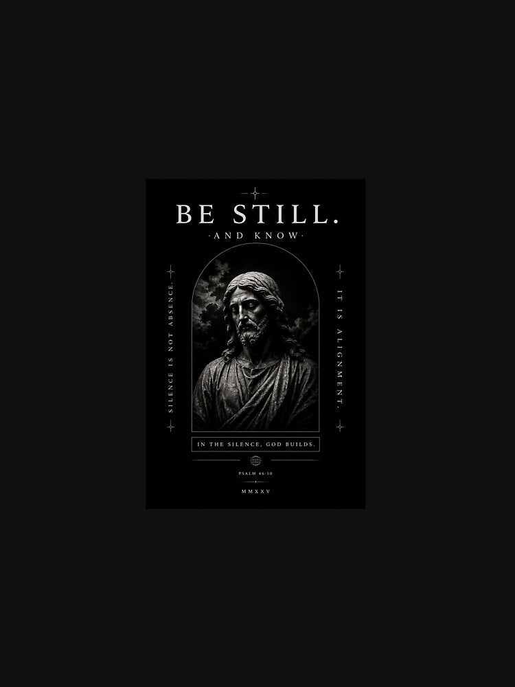 BE STILL. AND KNOW. — Minimal Christian Gothic Streetwear Hoodie Design by Caldra