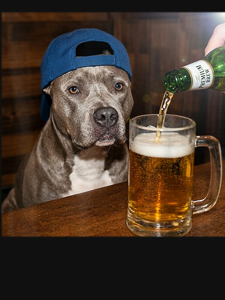 Pit Bull Drinking Beer Funny Dog Meme by OMITTEROMINOUS