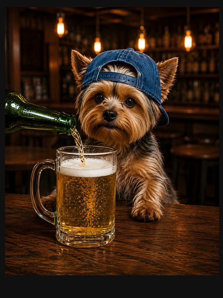 Yorkie Drinking Beer by zoes-ink