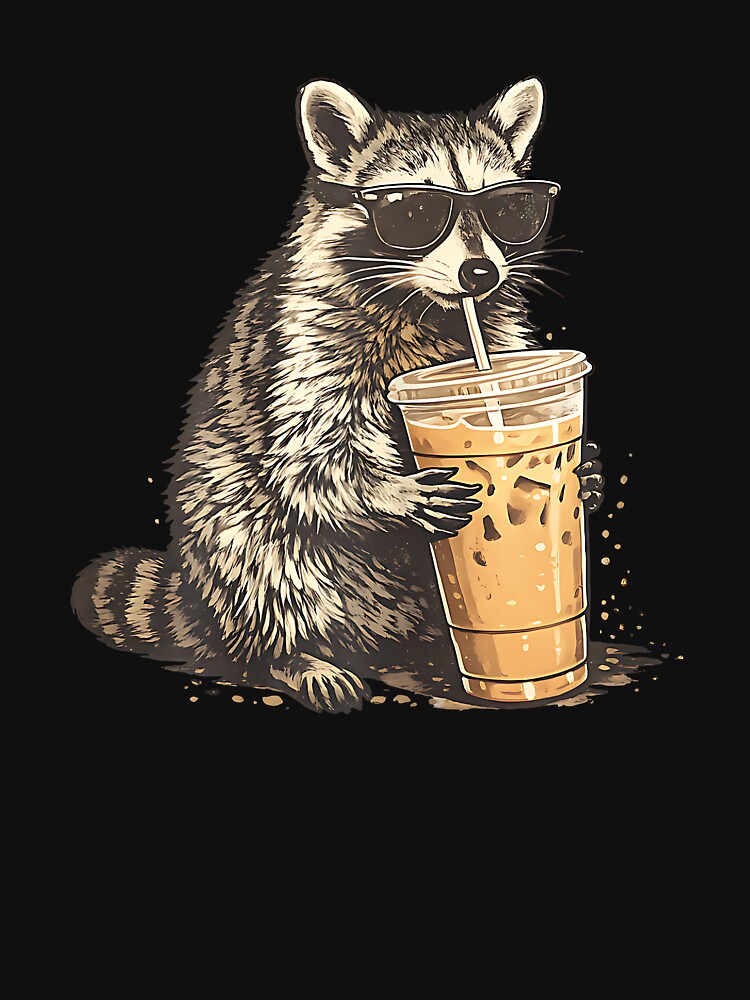 Funny Sunglasses Raccoon Drinking Iced Coffee Lovers Meme by Boutkimaewab