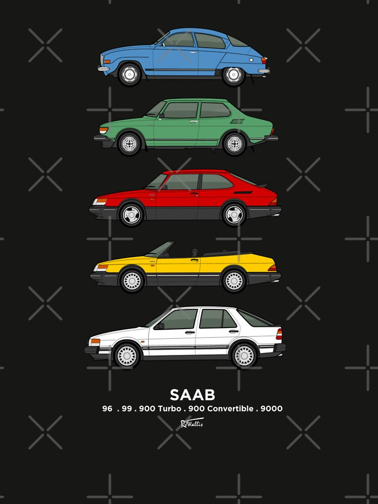 Saab Classic Car Outline Illustration by RJWautographics