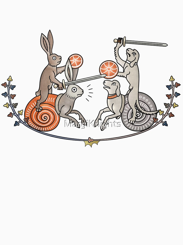 Medieval Marginalia Rabbits vs Dogs by MargiKnights
