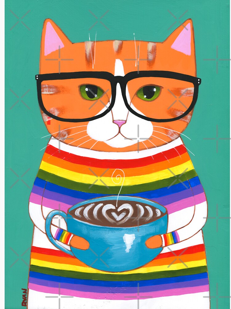 Ginger Rainbow Coffee Cat by KilkennyCat Art