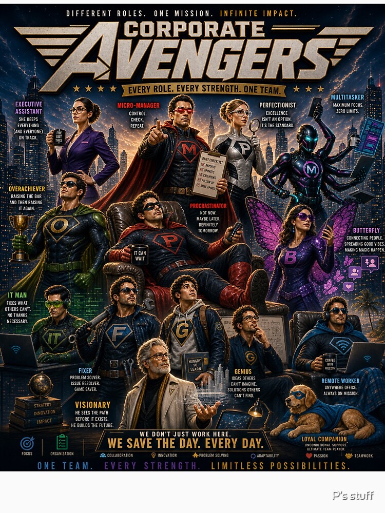 Corporate Avengers – Ultimate Workplace Superhero Team by P’s stuff