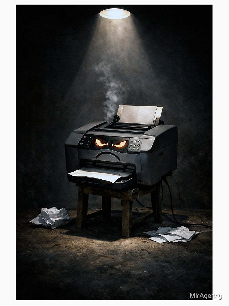 Angry Printer – Office Rage Dark Humor Art by MirAgency