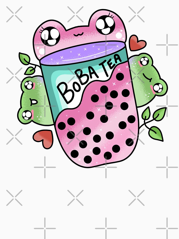 Kawaii cute frog drinking boba by Quacktails