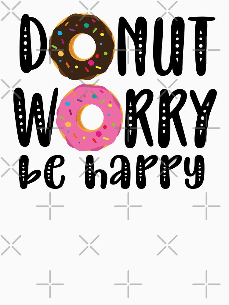 Donut worry be happy chocolate and pink frosting sprinkles donut kawaii cute pastel colors decorative pattern by Novel-ty