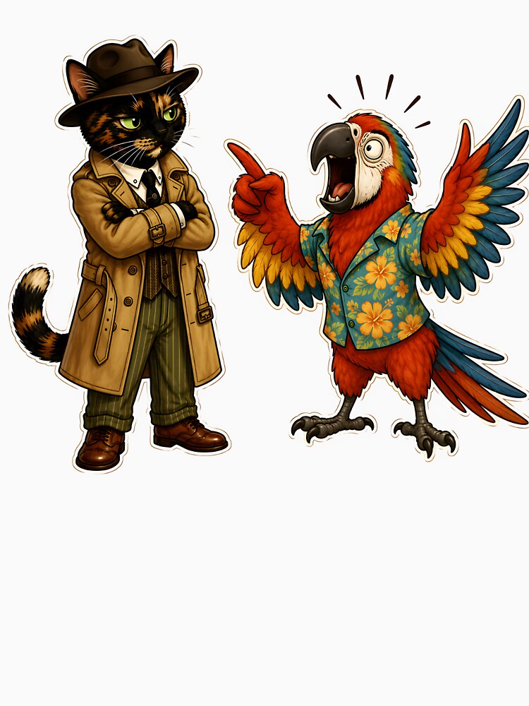 Funny Cat Detective and Dramatic Parrot  Gift for Best Friend Introvert and Extrovert  Duo True Crime Cat Lover by Martin's_Design